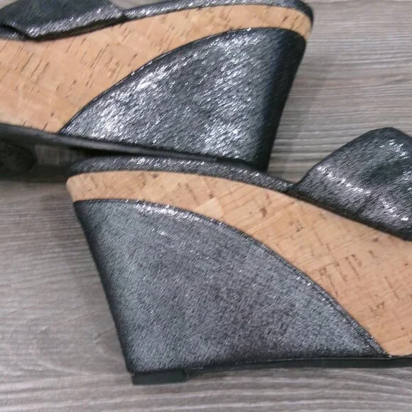 Near New GUESS Balasi Shimmery Black Silver Rhinestone Wedge Platform Shoes 9.5 - Picture 12 of 16